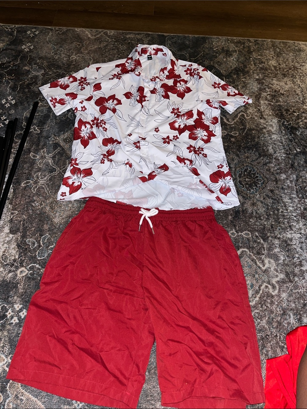 Mens 2 piece red floral set